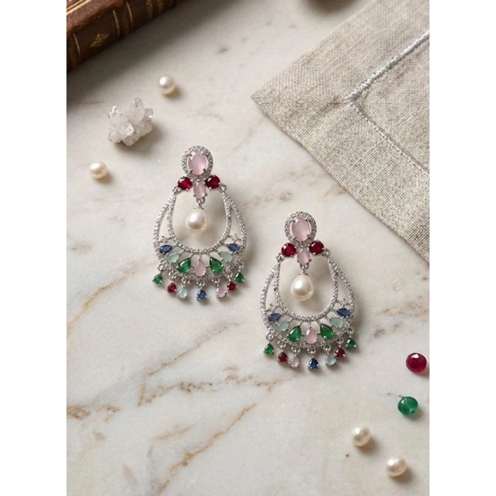 Vaystra Handcrafted Brass Silver Plated Chandbali Earrings - Multicolor, Edition