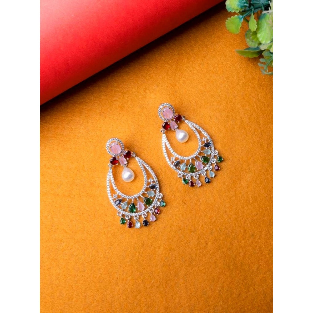 Vaystra Handcrafted Brass Silver Plated Chandbali Earrings - Multicolor, Edition