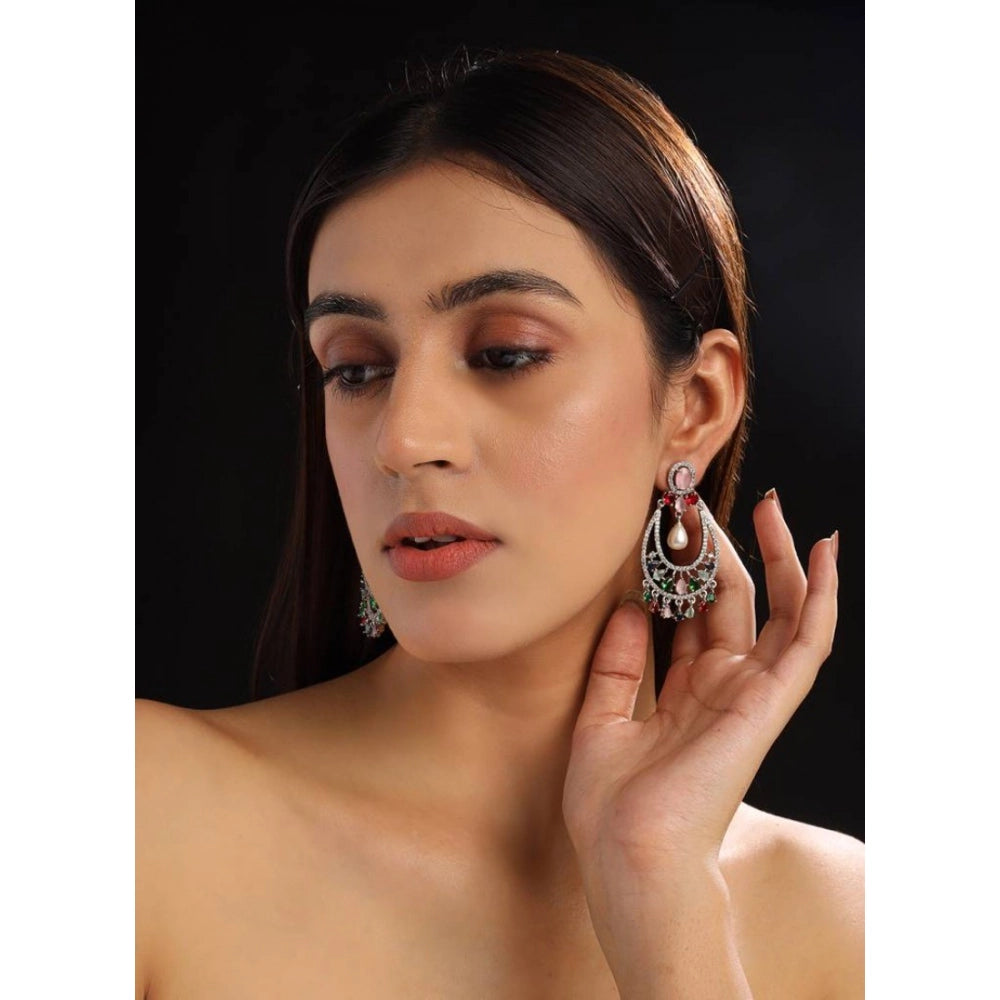 Vaystra Handcrafted Brass Silver Plated Chandbali Earrings - Multicolor, Edition