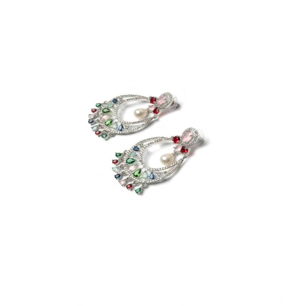 Vaystra Handcrafted Brass Silver Plated Chandbali Earrings - Multicolor, Edition