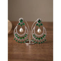 Vaystra Brass Silver Plated Chandbali Earrings - Green,