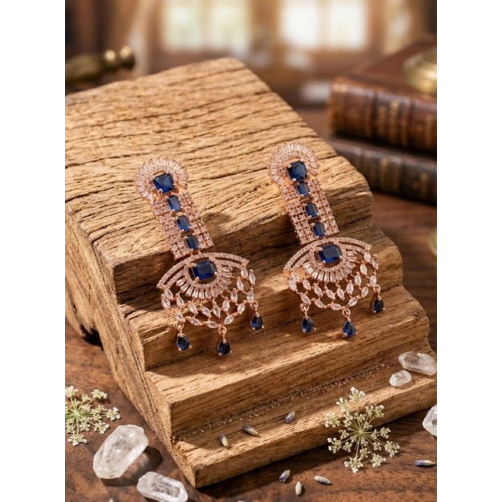 Vaystra Gold Plated Brass Silver Plated Drop Earrings in Blue,