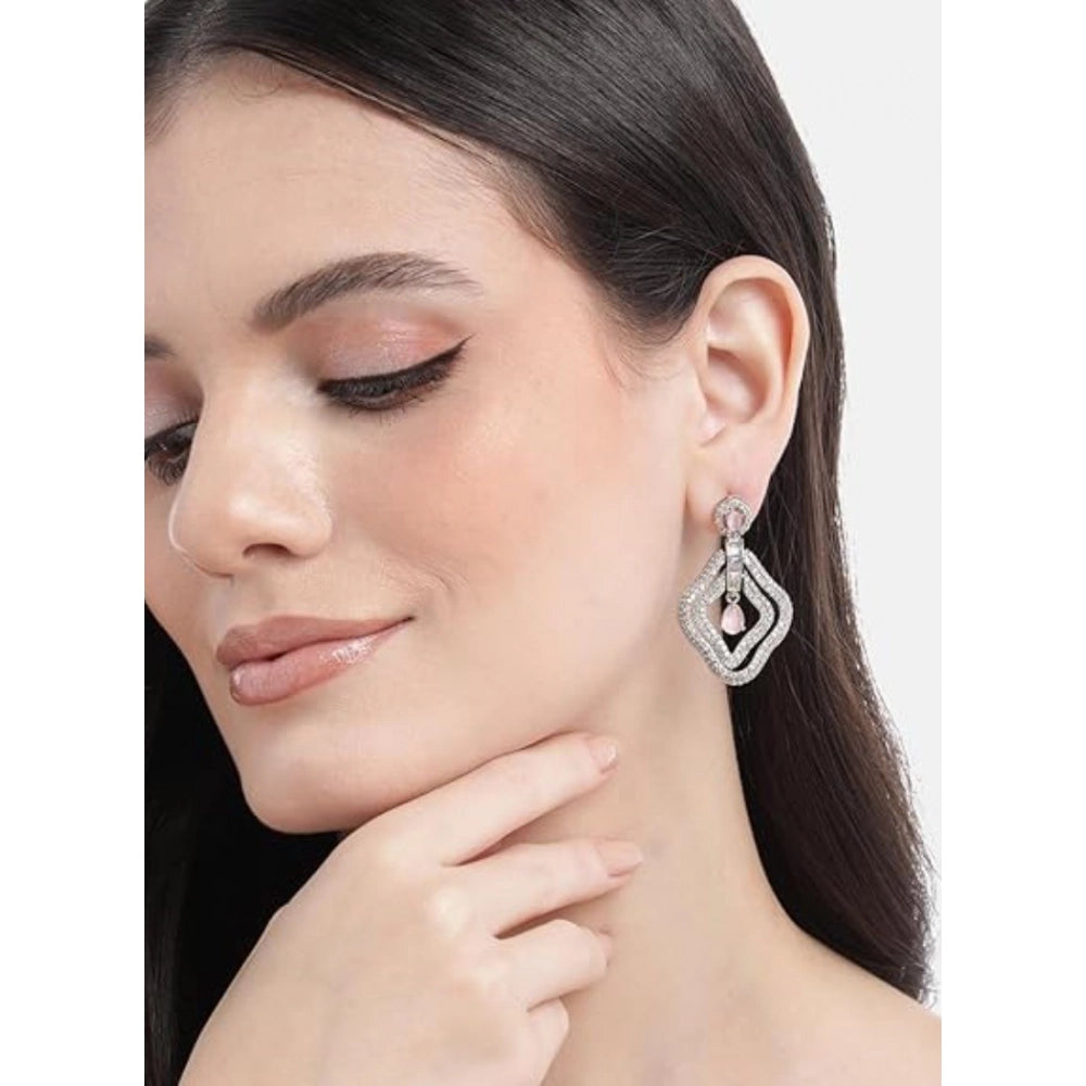 Vaystra Gold Plated Brass Silver Plated Drop Earrings in Pink,