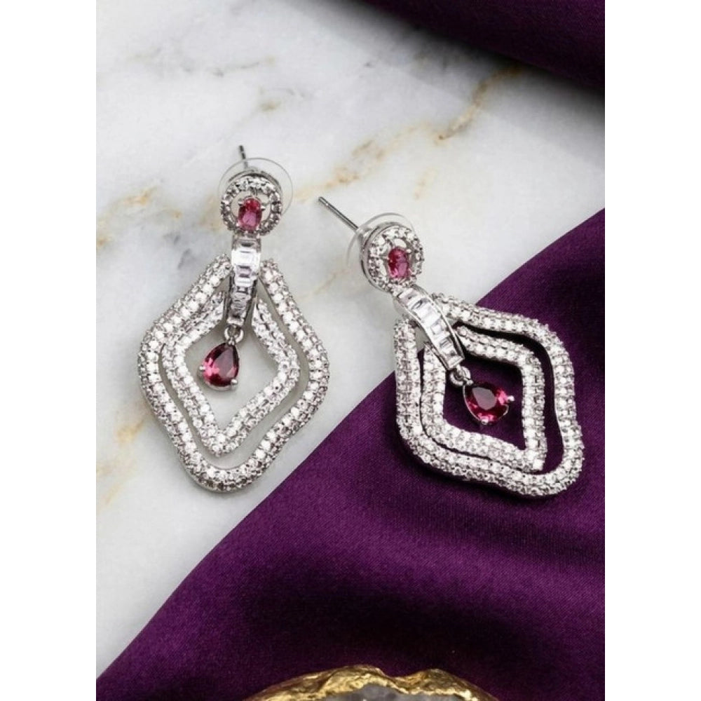 Vaystra Handcrafted Brass Silver Plated Drop Earrings - Red, Edition