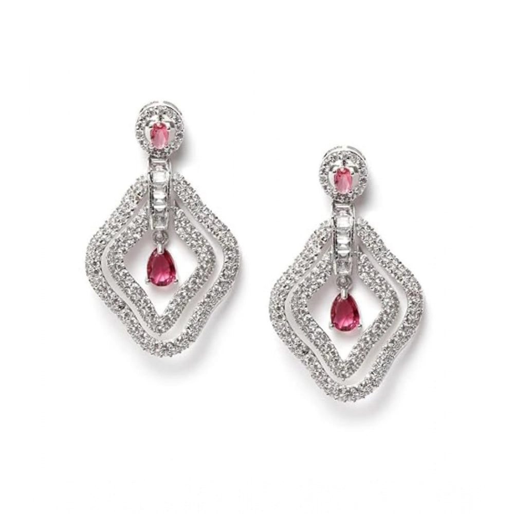 Vaystra Handcrafted Brass Silver Plated Drop Earrings - Red, Edition
