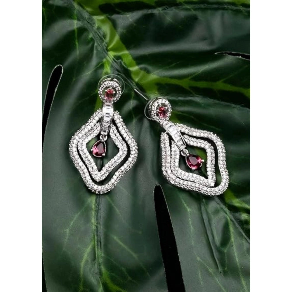 Vaystra Handcrafted Brass Silver Plated Drop Earrings - Red, Edition