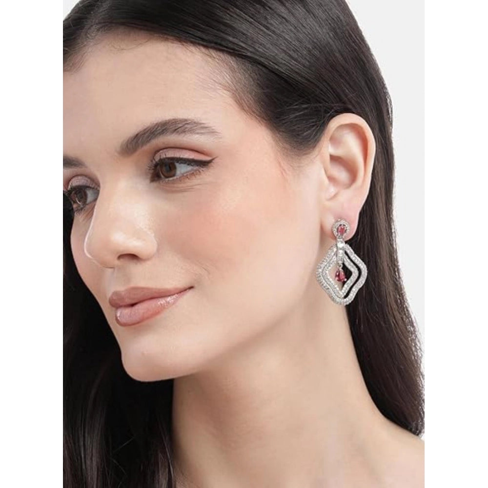 Vaystra Handcrafted Brass Silver Plated Drop Earrings - Red, Edition