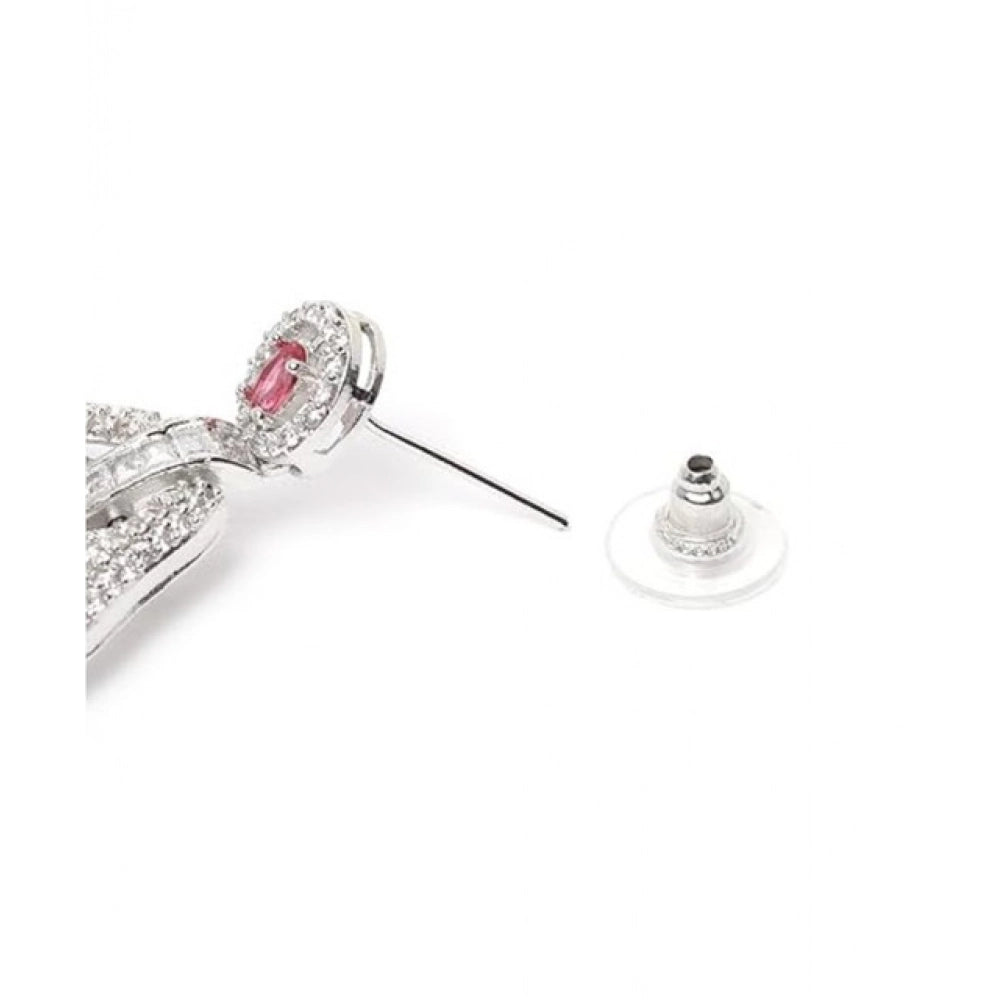 Vaystra Handcrafted Brass Silver Plated Drop Earrings - Red, Edition
