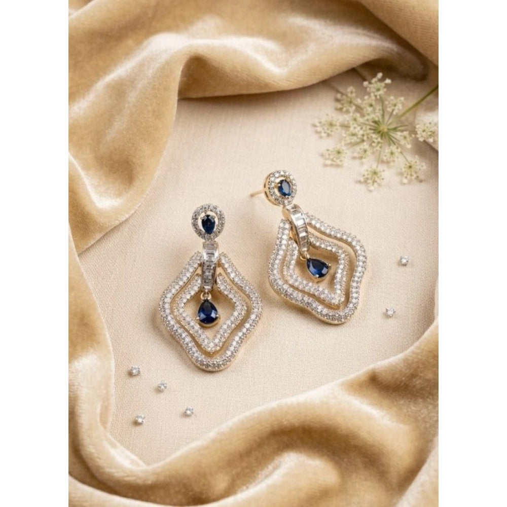 Vaystra Brass Silver Plated Drop Earrings - Blue,