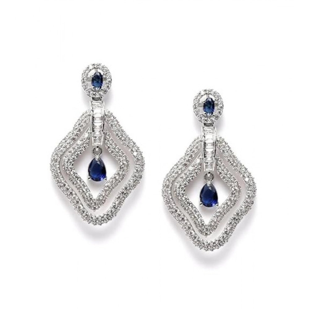 Vaystra Brass Silver Plated Drop Earrings - Blue,