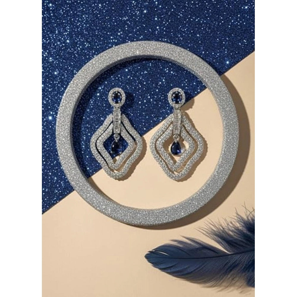 Vaystra Brass Silver Plated Drop Earrings - Blue,