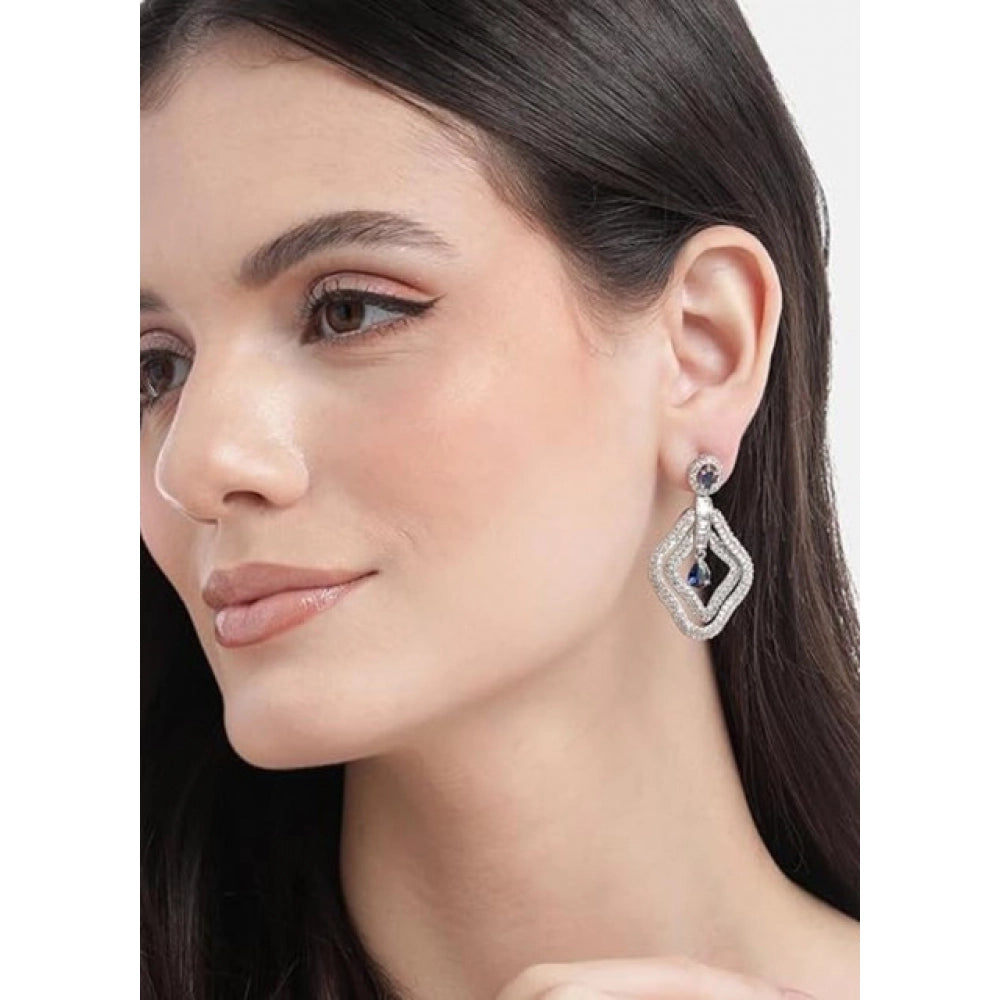 Vaystra Brass Silver Plated Drop Earrings - Blue,