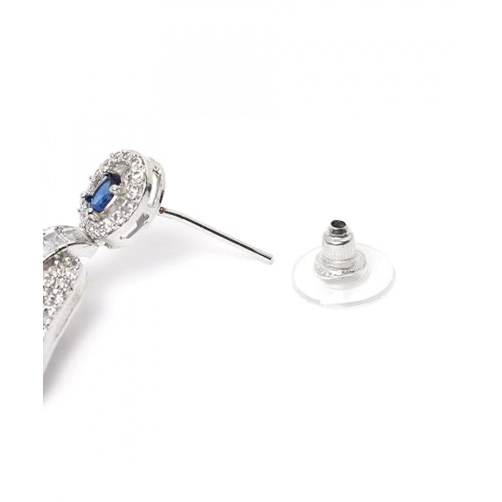 Vaystra Brass Silver Plated Drop Earrings - Blue,