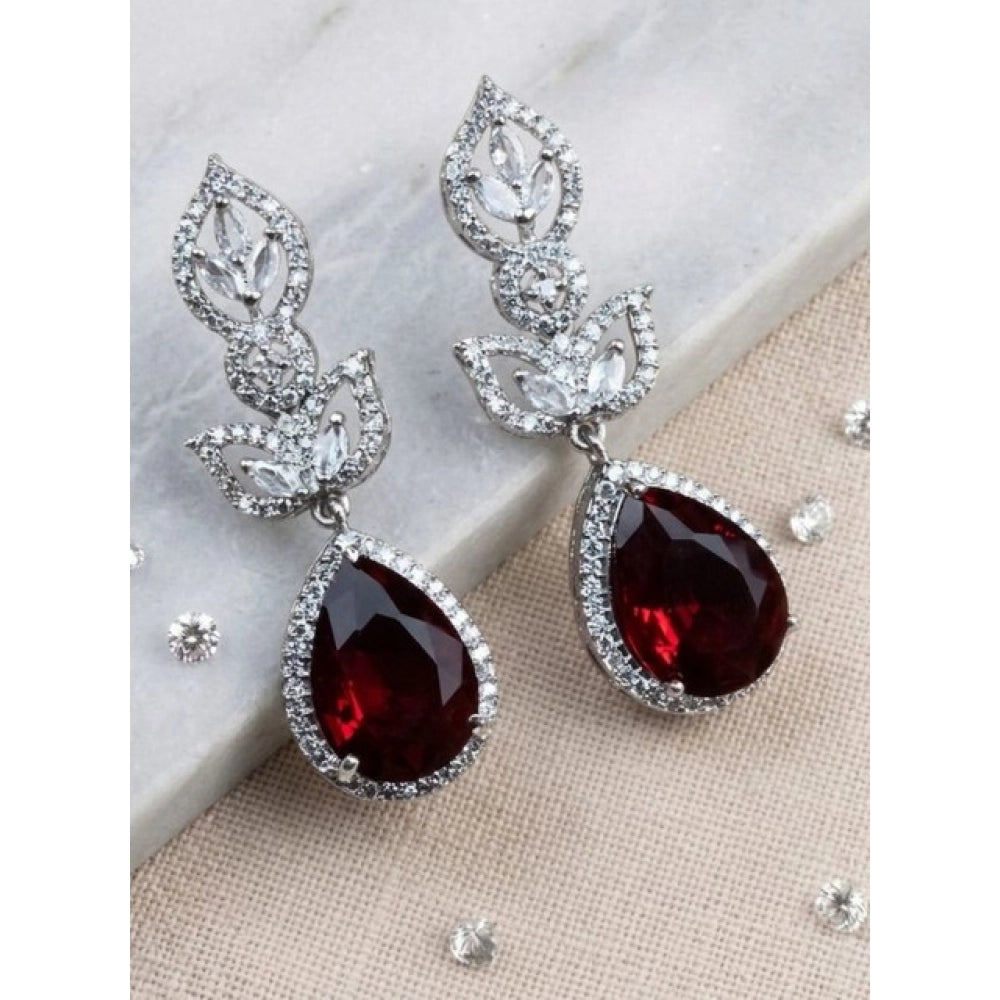 Vaystra Handcrafted Brass Silver Plated Drop Earrings - Red, Edition