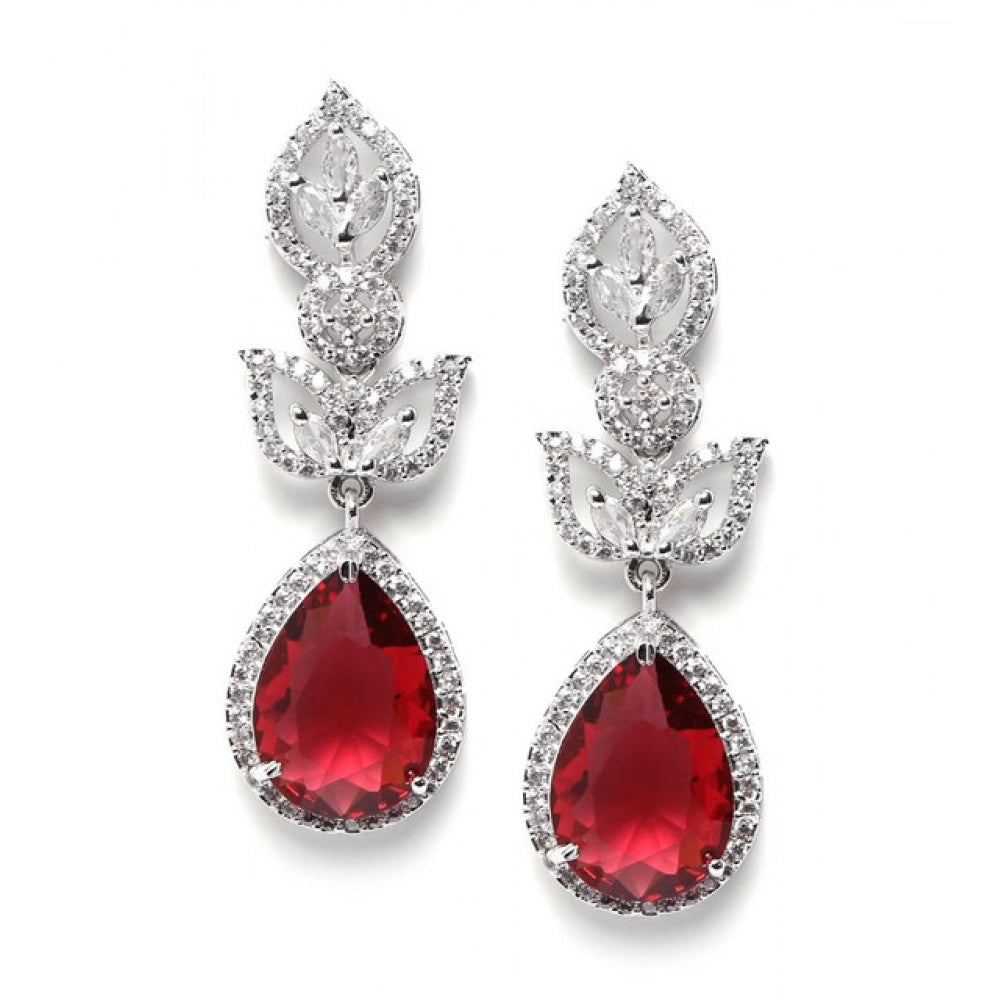 Vaystra Handcrafted Brass Silver Plated Drop Earrings - Red, Edition