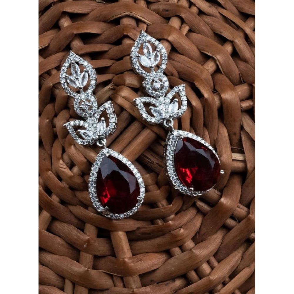 Vaystra Handcrafted Brass Silver Plated Drop Earrings - Red, Edition