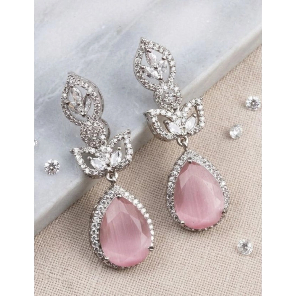 Vaystra Gold Plated Brass Silver Plated Drop Earrings in Pink,