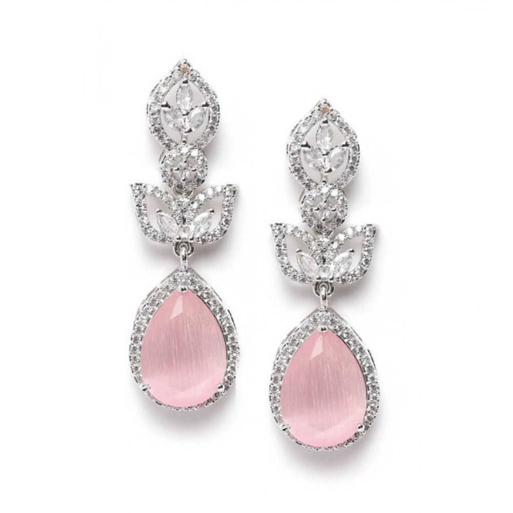 Vaystra Gold Plated Brass Silver Plated Drop Earrings in Pink,