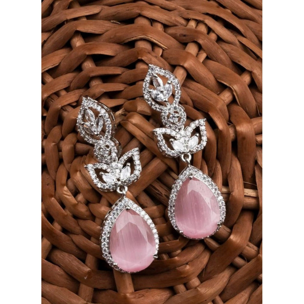 Vaystra Gold Plated Brass Silver Plated Drop Earrings in Pink,