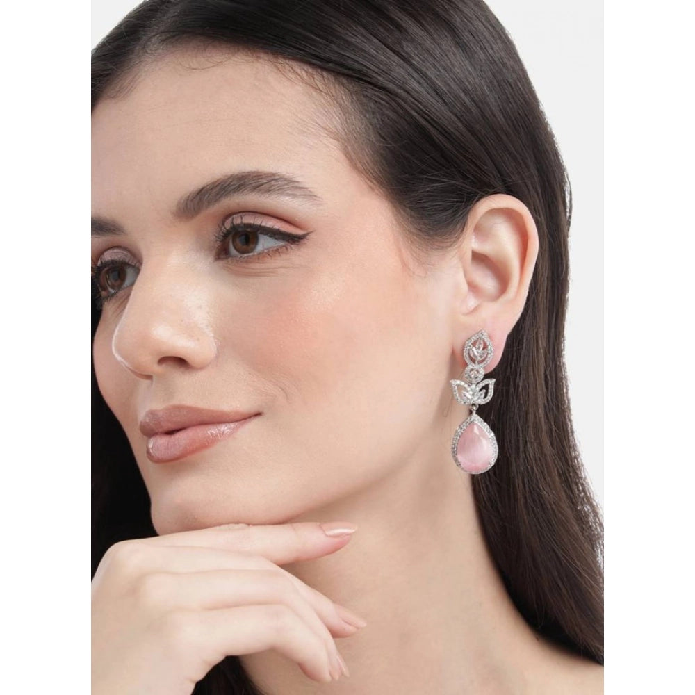 Vaystra Gold Plated Brass Silver Plated Drop Earrings in Pink,