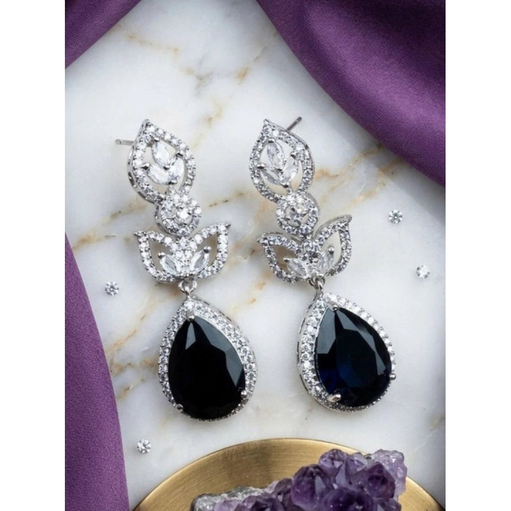 Vaystra Handcrafted Brass Silver Plated Drop Earrings - Blue, Edition