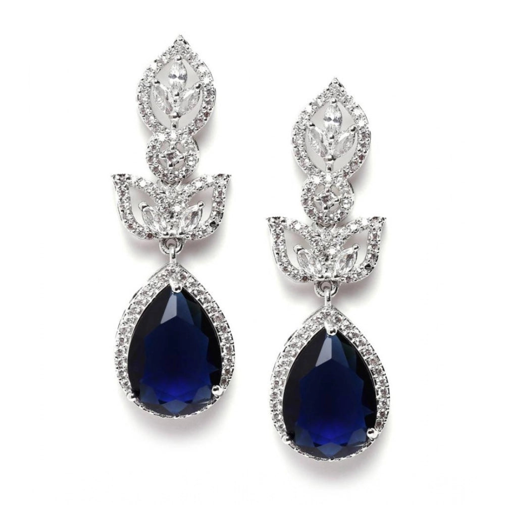Vaystra Handcrafted Brass Silver Plated Drop Earrings - Blue, Edition
