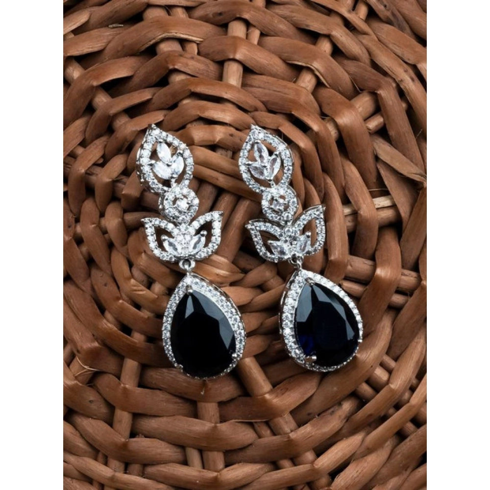 Vaystra Handcrafted Brass Silver Plated Drop Earrings - Blue, Edition