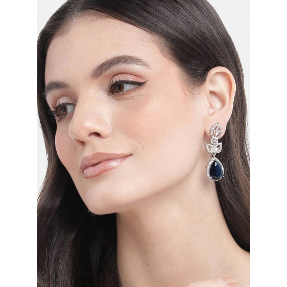 Vaystra Handcrafted Brass Silver Plated Drop Earrings - Blue, Edition