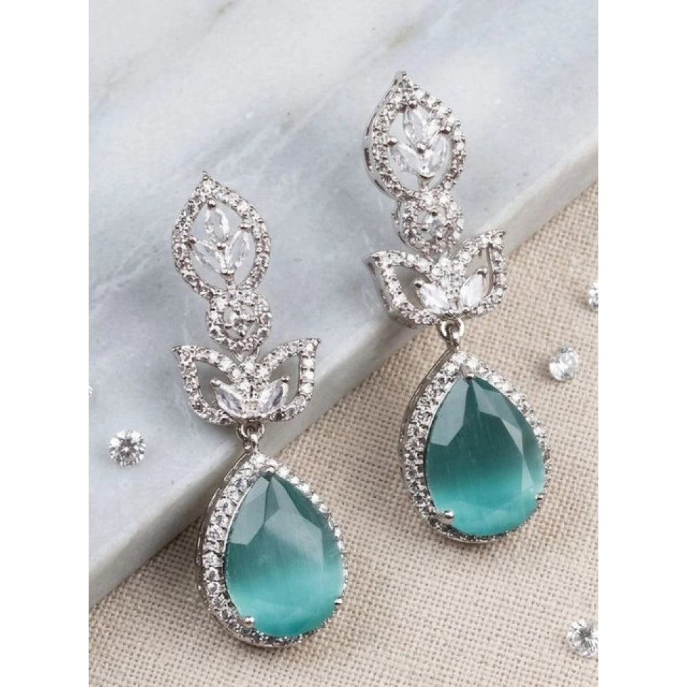 Vaystra Brass Silver Plated Drop Earrings - Turquoise,