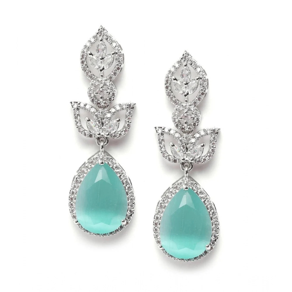 Vaystra Brass Silver Plated Drop Earrings - Turquoise,