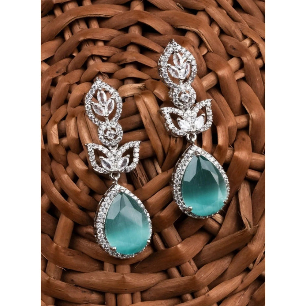 Vaystra Brass Silver Plated Drop Earrings - Turquoise,