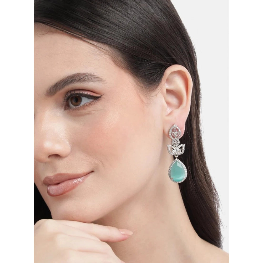 Vaystra Brass Silver Plated Drop Earrings - Turquoise,