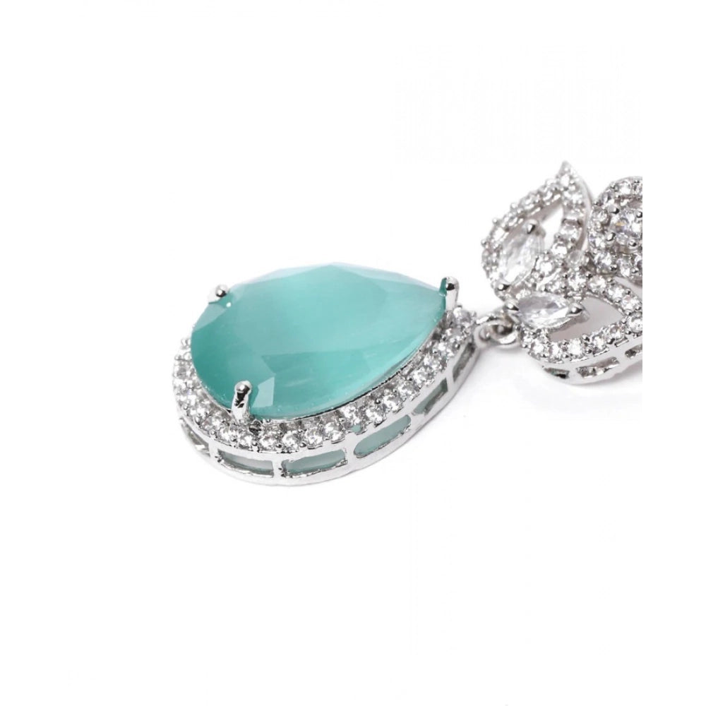 Vaystra Brass Silver Plated Drop Earrings - Turquoise,