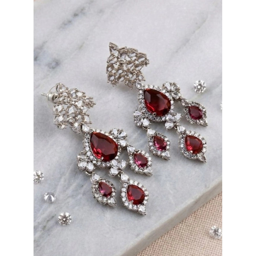 Vaystra Handcrafted Brass Silver Plated Drop Earrings - Red, Edition