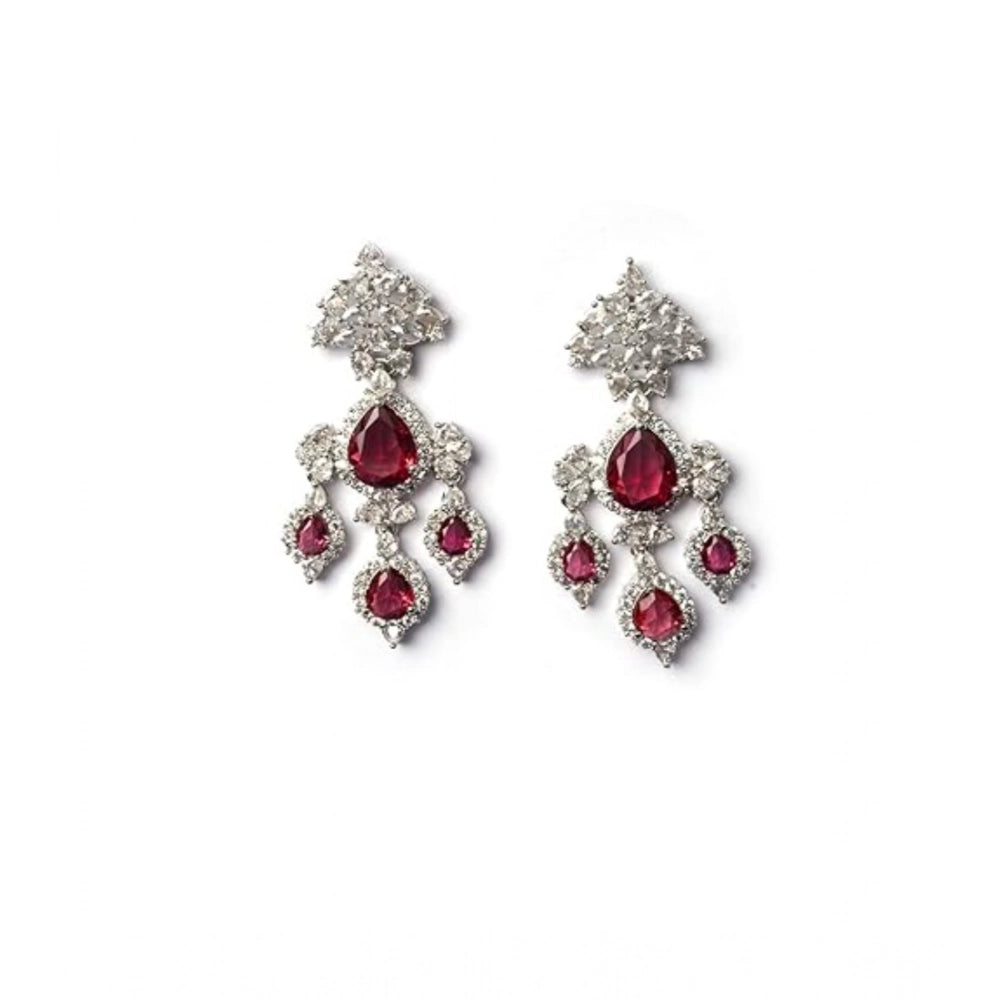 Vaystra Handcrafted Brass Silver Plated Drop Earrings - Red, Edition