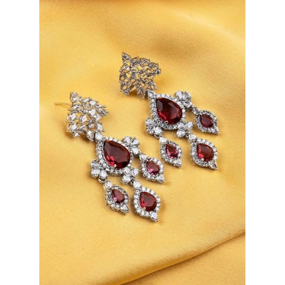 Vaystra Handcrafted Brass Silver Plated Drop Earrings - Red, Edition
