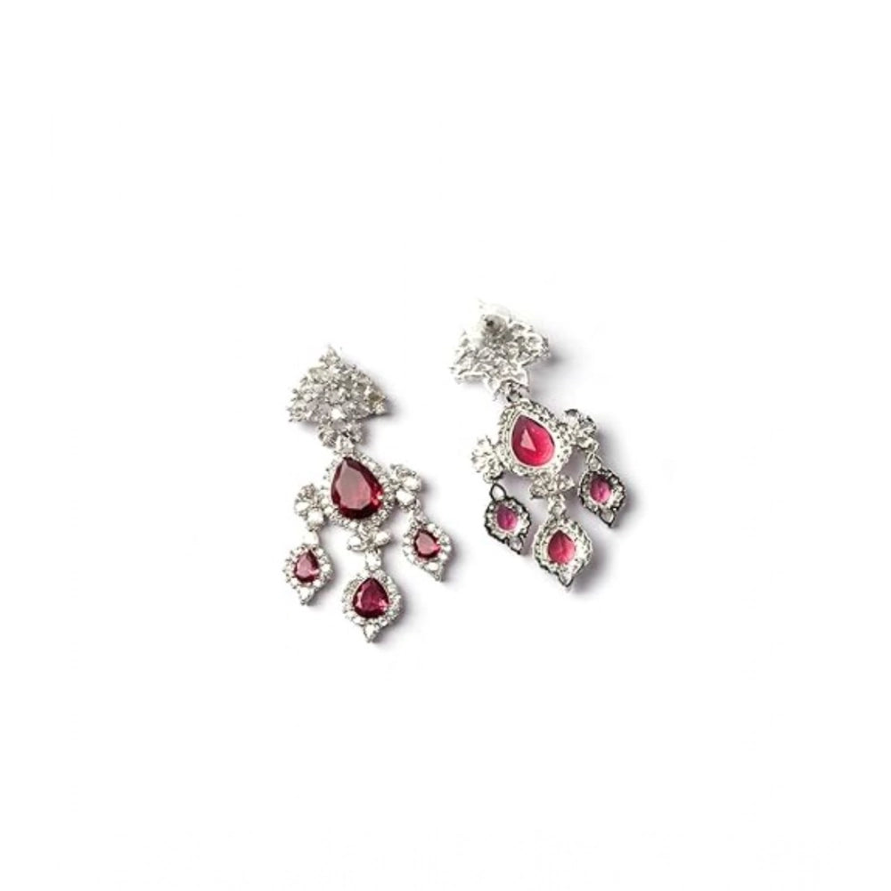 Vaystra Handcrafted Brass Silver Plated Drop Earrings - Red, Edition