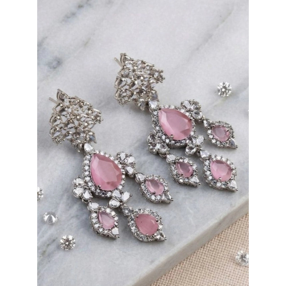 Vaystra Handcrafted Brass Silver Plated Drop Earrings - Pink, Edition