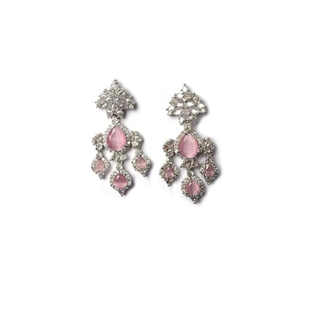 Vaystra Handcrafted Brass Silver Plated Drop Earrings - Pink, Edition