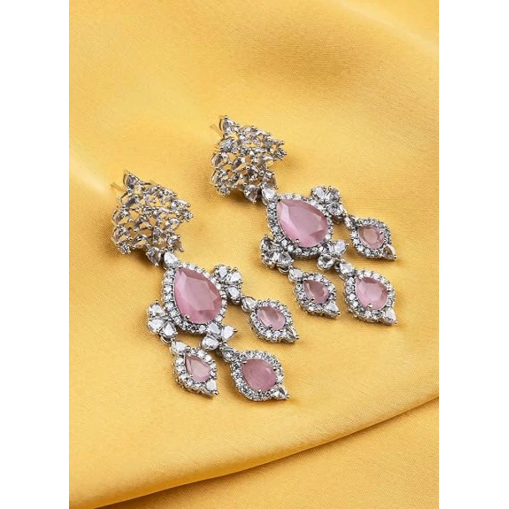 Vaystra Handcrafted Brass Silver Plated Drop Earrings - Pink, Edition