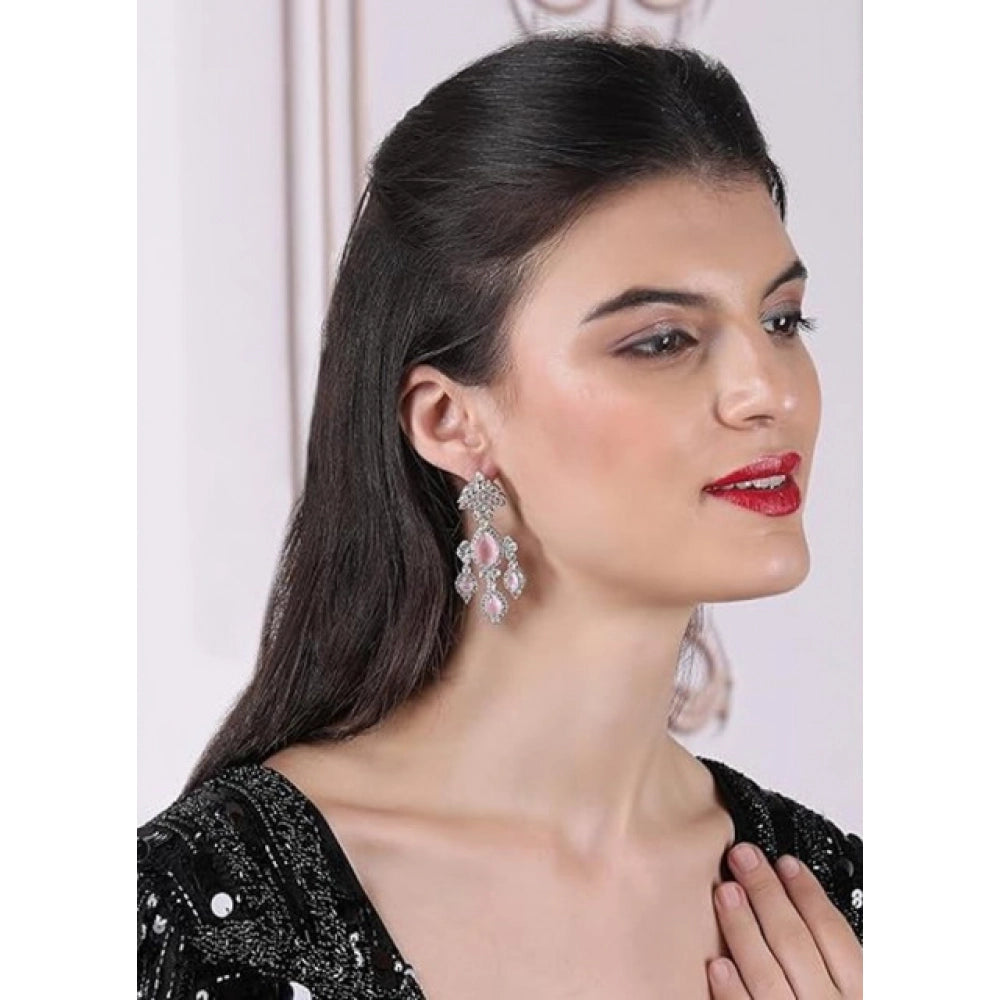 Vaystra Handcrafted Brass Silver Plated Drop Earrings - Pink, Edition