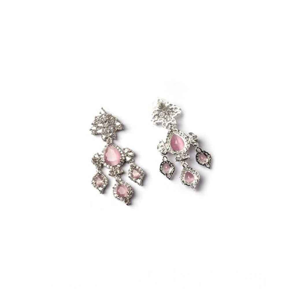 Vaystra Handcrafted Brass Silver Plated Drop Earrings - Pink, Edition