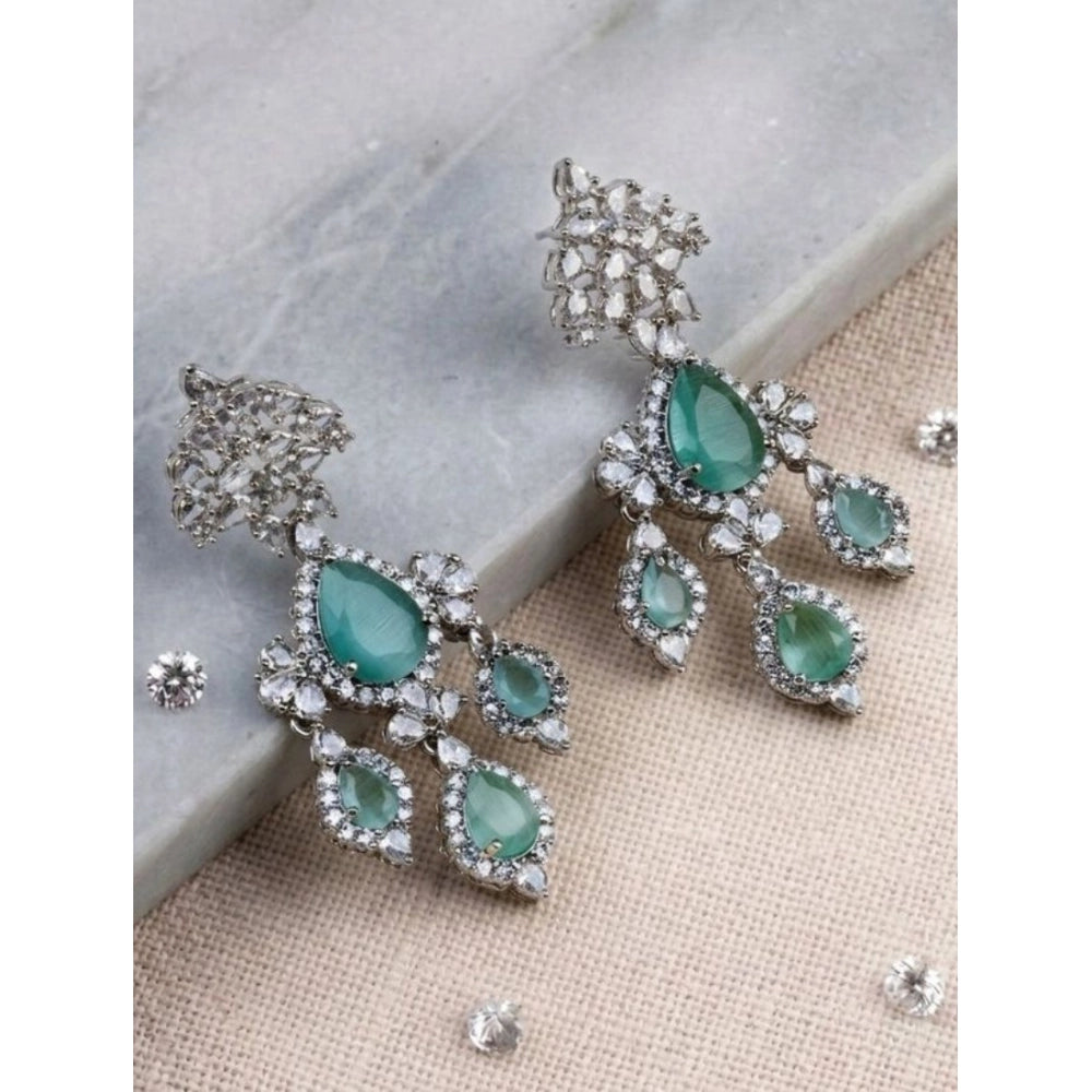Vaystra Brass Silver Plated Drop Earrings - Turquoise,