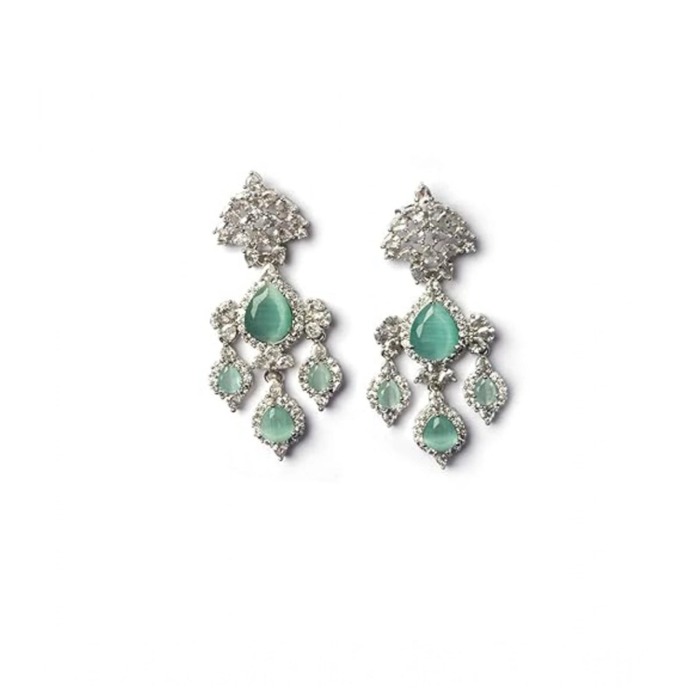 Vaystra Brass Silver Plated Drop Earrings - Turquoise,
