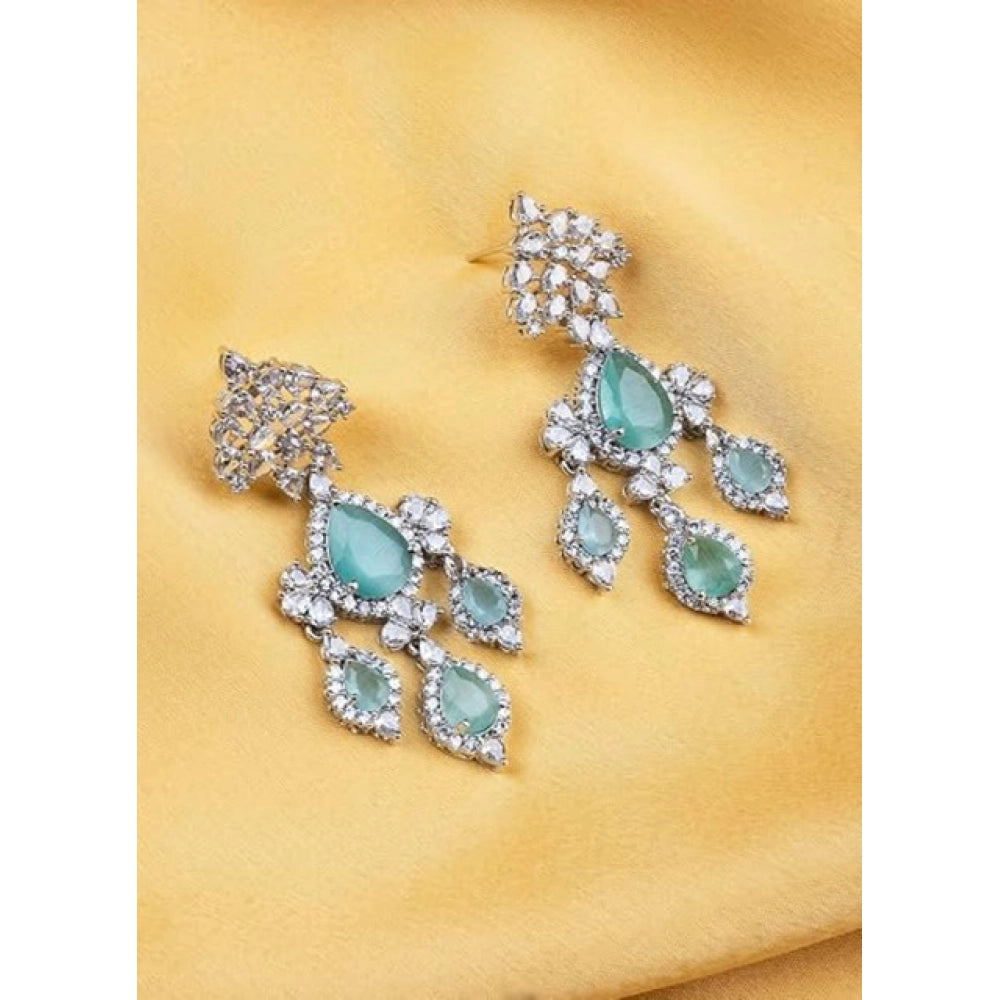 Vaystra Brass Silver Plated Drop Earrings - Turquoise,