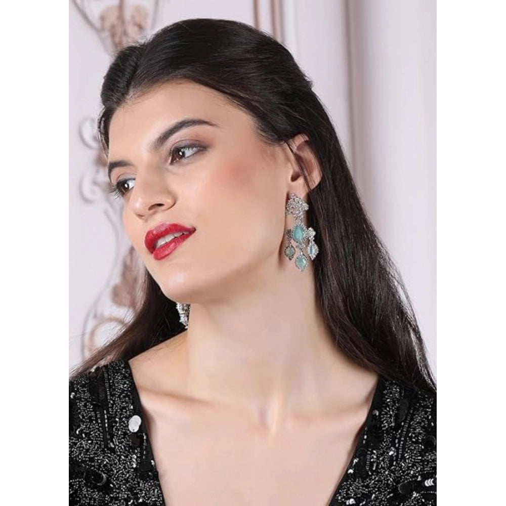 Vaystra Brass Silver Plated Drop Earrings - Turquoise,