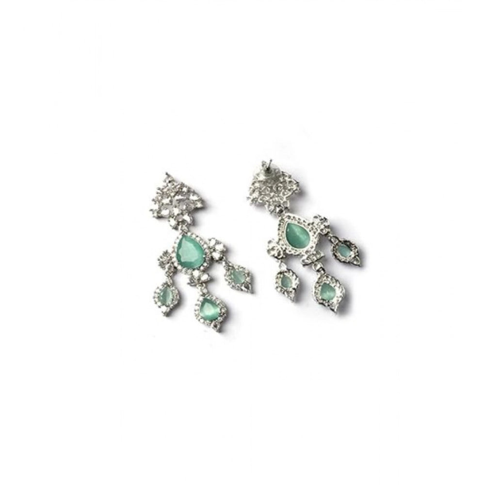 Vaystra Brass Silver Plated Drop Earrings - Turquoise,
