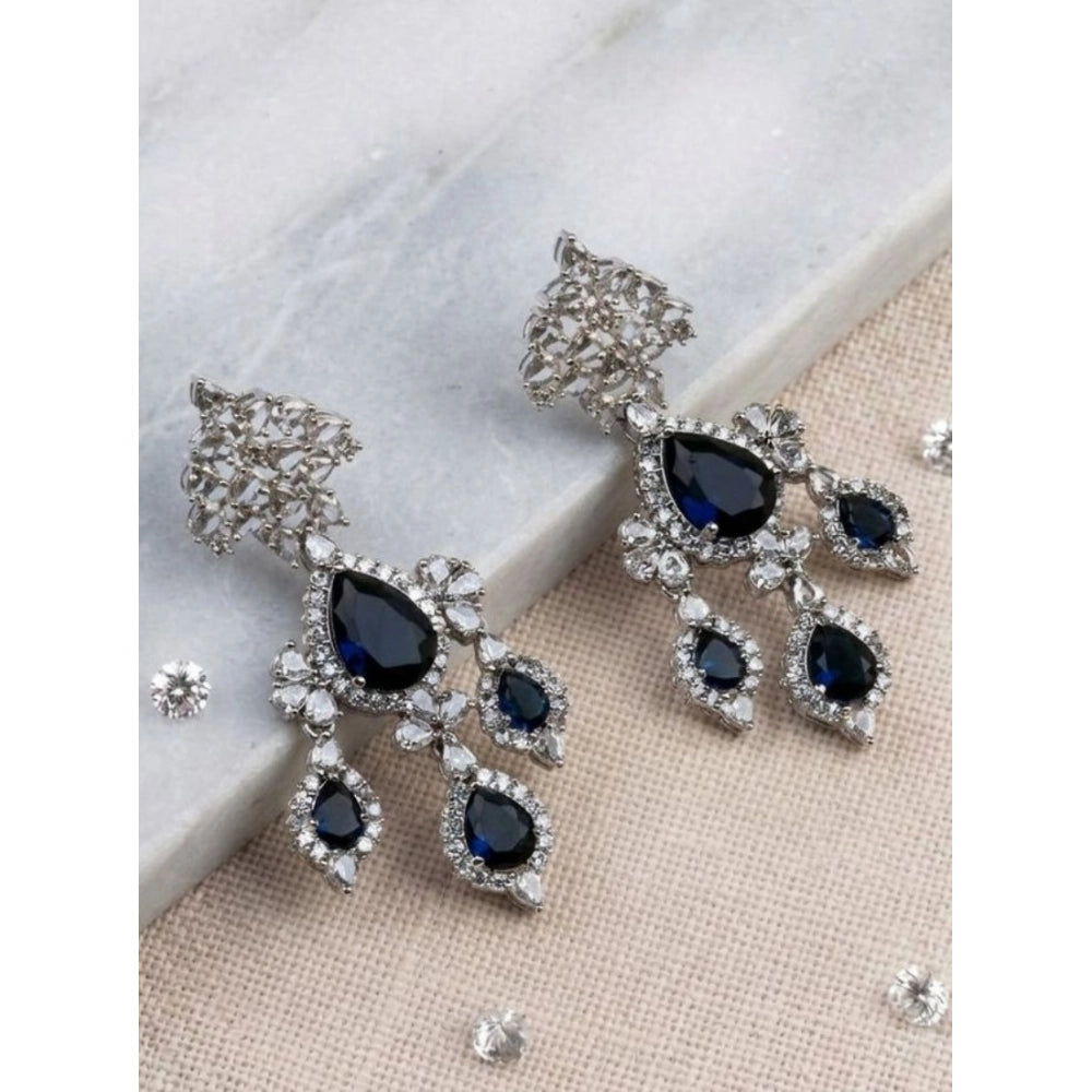 Vaystra Gold Plated Brass Silver Plated Drop Earrings in Blue,