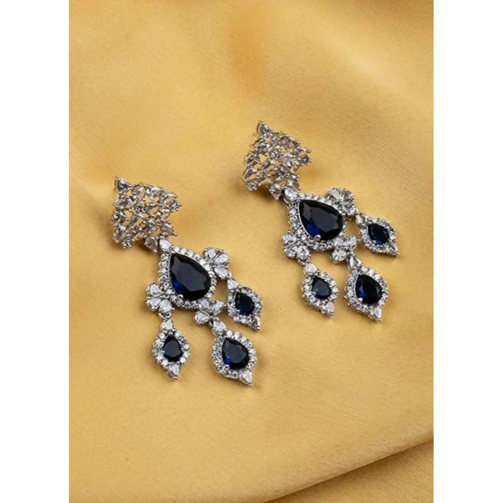Vaystra Gold Plated Brass Silver Plated Drop Earrings in Blue,