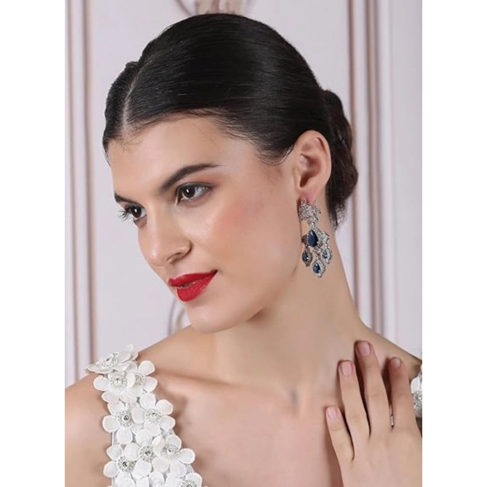 Vaystra Gold Plated Brass Silver Plated Drop Earrings in Blue,